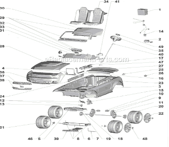 Page A Diagram and Parts List for P5920  Power Wheels Ride-On Cars